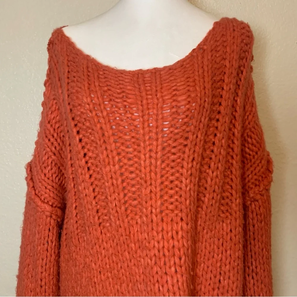 Free People Be There Chunky Knit Pullover Sweater Coral Oversized Small